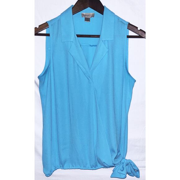 Ann Taylor Loft Women's XS Robins Egg Blue Sleeveless V-Neck Faux Wrap Top - Picture 1 of 4